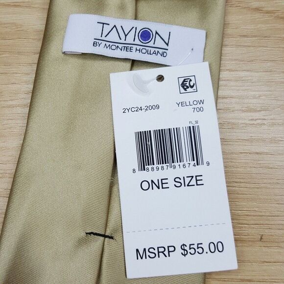 TAYION Mens Neck Tie Gold Purple Satin Colorblock Classic Pointed - Picture 4 of 6